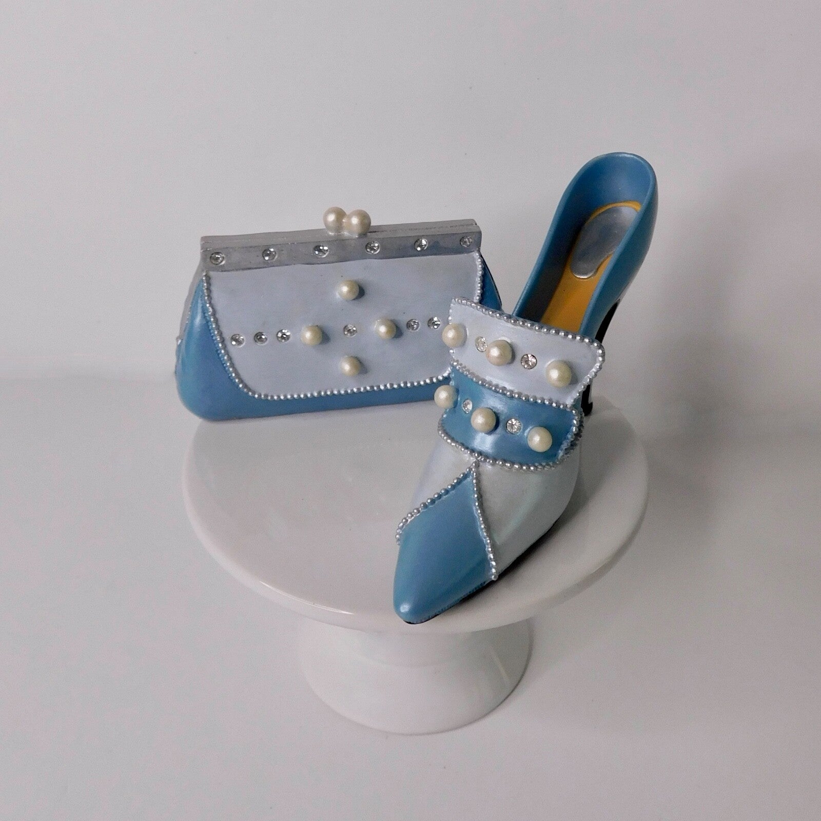 AVON "All Dressed Up" Blue Pearl Pump Shoe & Handbag Set of Two Fashion Figurine