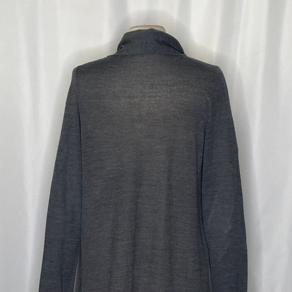GARNET HILL Gray Wool Fringed Cardigan Sweater Ruana Embroidered Fringe Medium