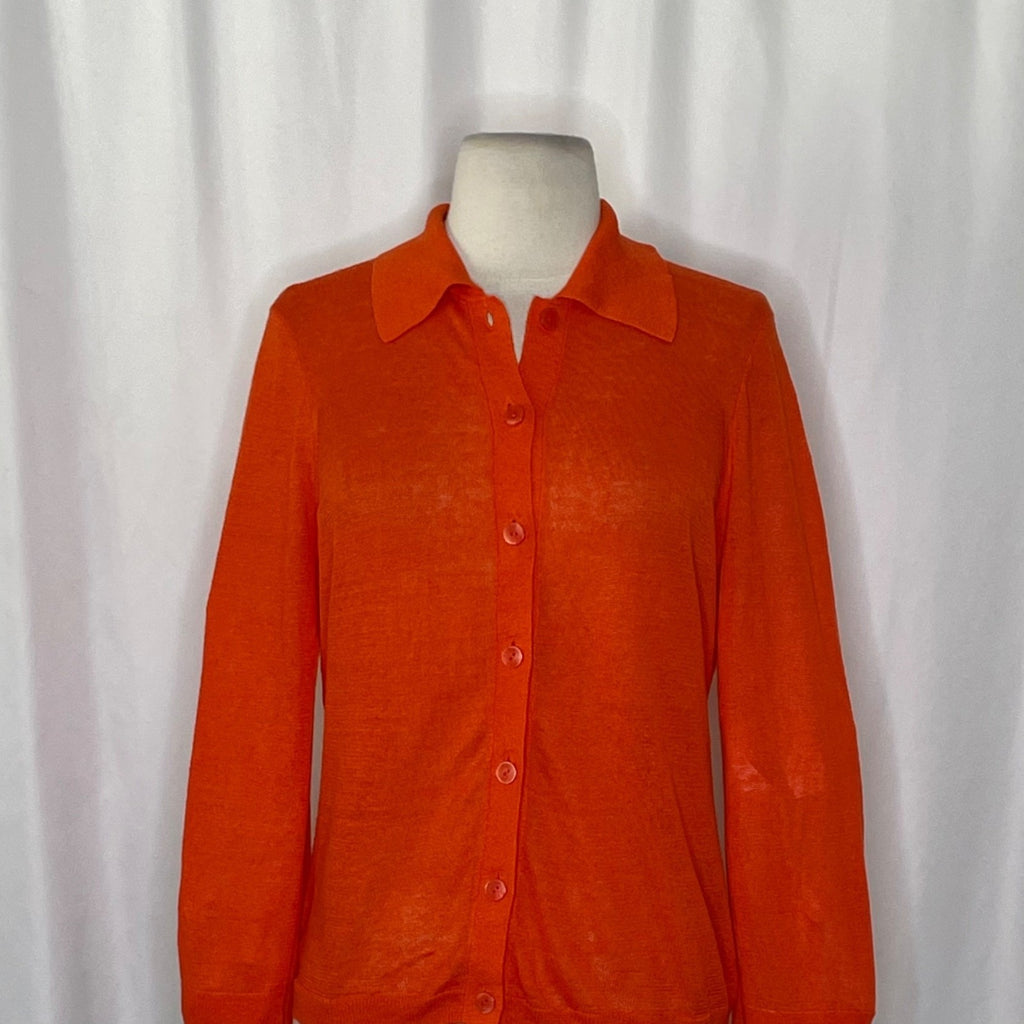NWT!! J. CREW Collared Button-Up Sweater Cardigan Linen Poppy Orange Red Small