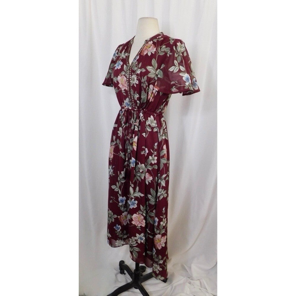 TOMMY BAHAMA Painted Petal Midi Floral Dress Metallic Embellished Beads X-Small
