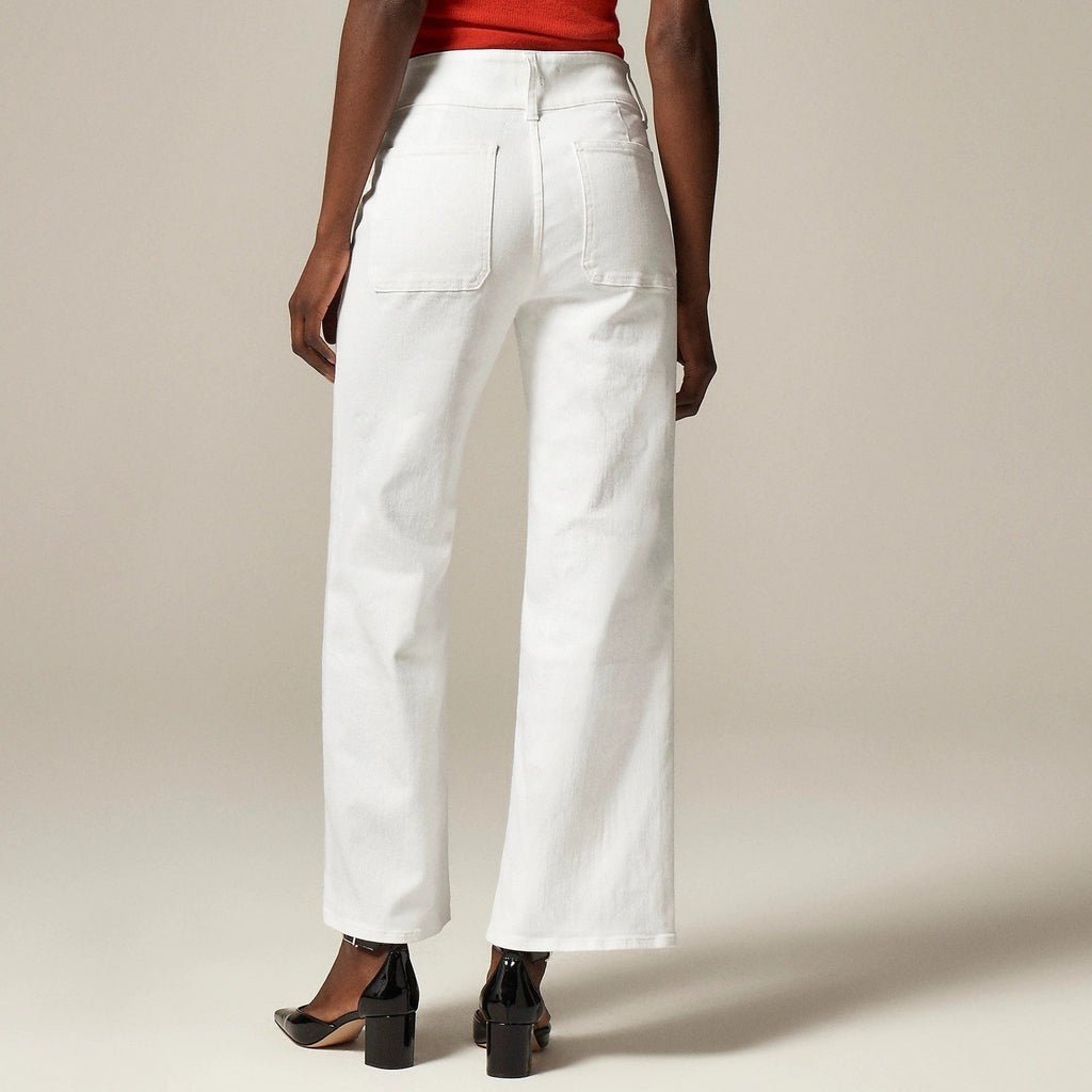 NWT!! J. CREW Slim Wide Jeans Stacked Buttons Solid White Size 29 Petite 29P