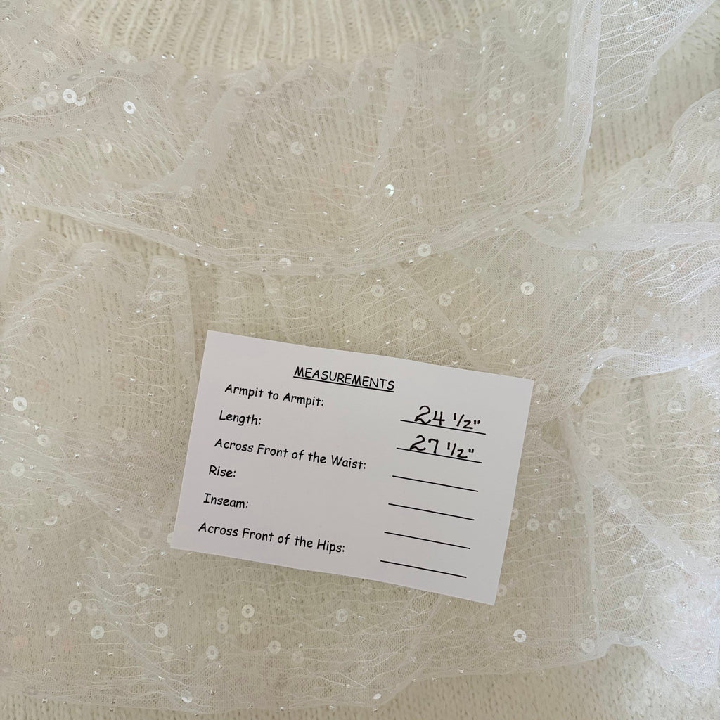 NWT!! ZARA Chic Tulle Ruffled Sequins Knit Sweater Off White Pullover Medium