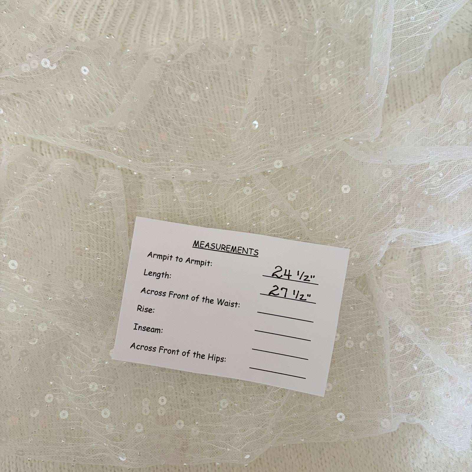 NWT!! ZARA Chic Tulle Ruffled Sequins Knit Sweater Off White Pullover Medium