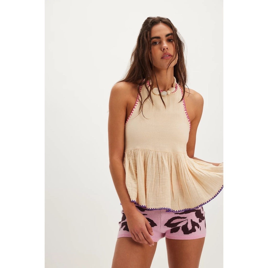 NWT!! FREE PEOPLE Island Time Embroidered Set Skirt Halter Top Gauzy Small