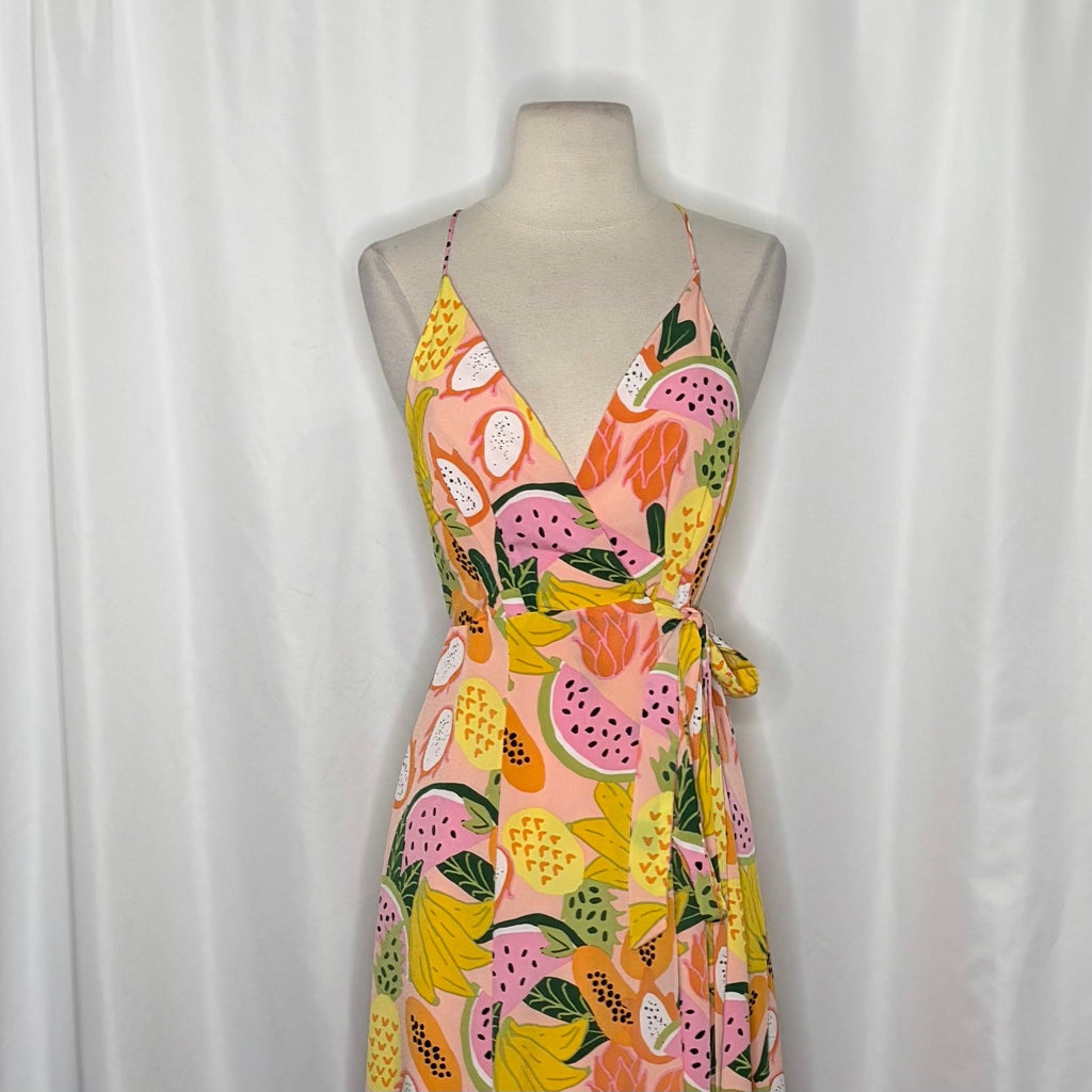 Anthropologie HUTCH Fruit High-Low Wrap Maxi Dress Glenne Tie Waist X-Small