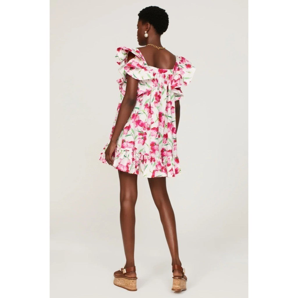 MISA Los Angeles Selma Floral Dress Ruffled A-Line Mini White Pink X-Small