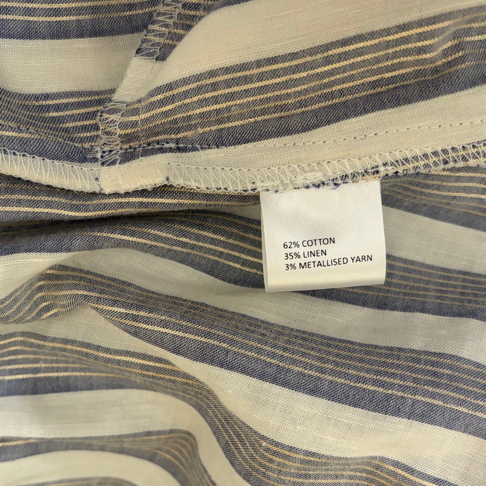 Anthropologie SEEN WORN KEPT Jenna Lurex Stripe Dress Blue White Midi Size 12