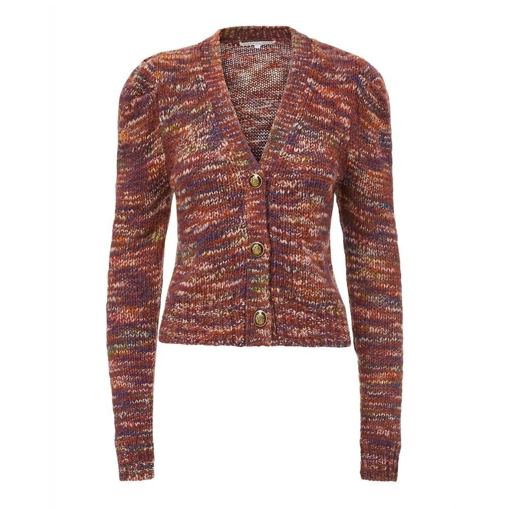 VERONICA BEARD Amosa Wool Cardigan Sweater Marled Puff Sleeves Burgundy Large