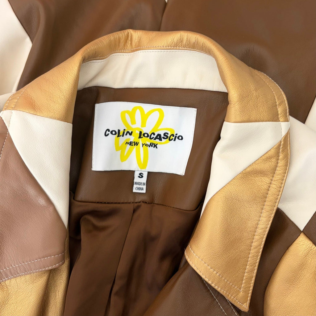 COLIN LOCASCIO Francine Patchwork Trench Coat Vegan Leather Belted Retro Small