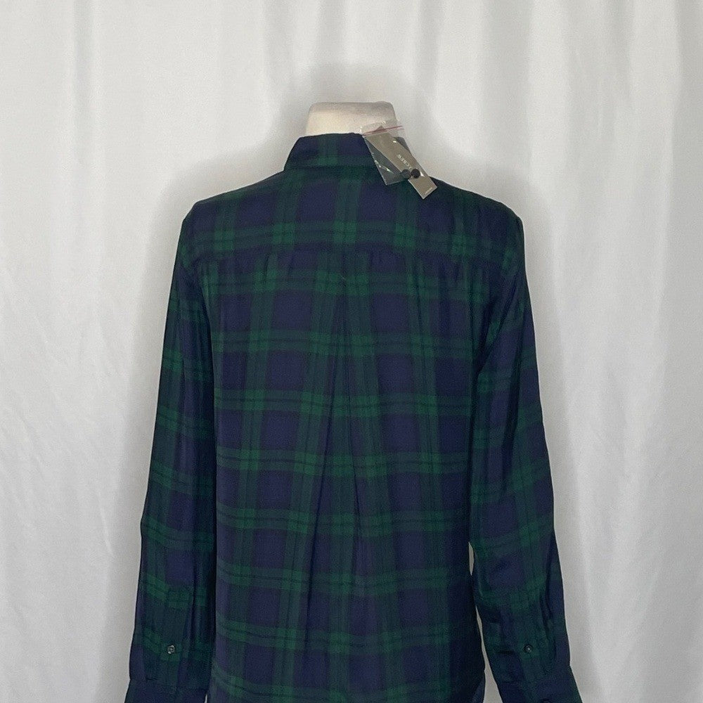 NWT!! J. CREW Drapey Button-Up Shirt Black Watch Tartan Plaid XXS XX-Small