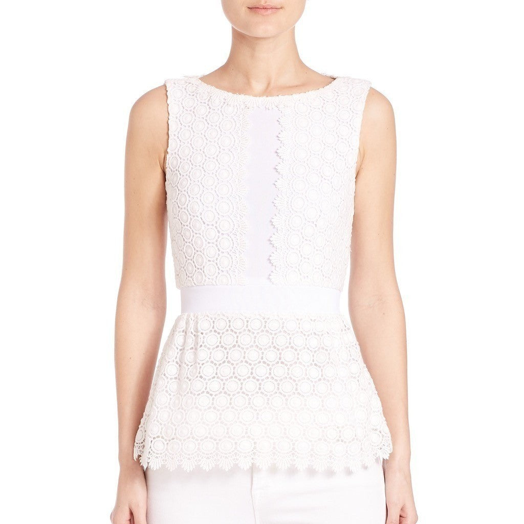 DVF DIANE VON FURSTENBERG Tavita Lace Peplum Top Blouse Solid White Size 4