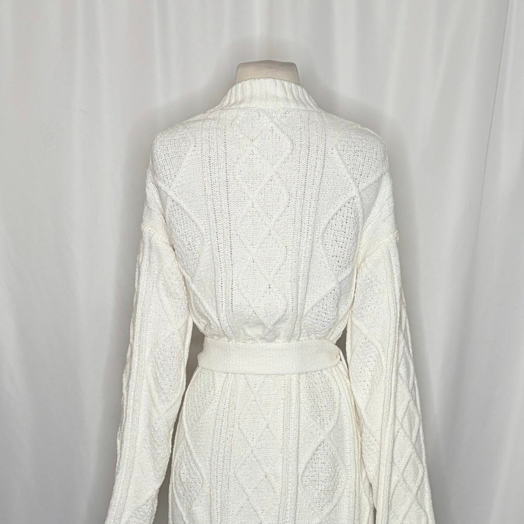 BEACH RIOT Rinna Chenille Robe Cream Cable Knit Belted Pockets X-Small Small