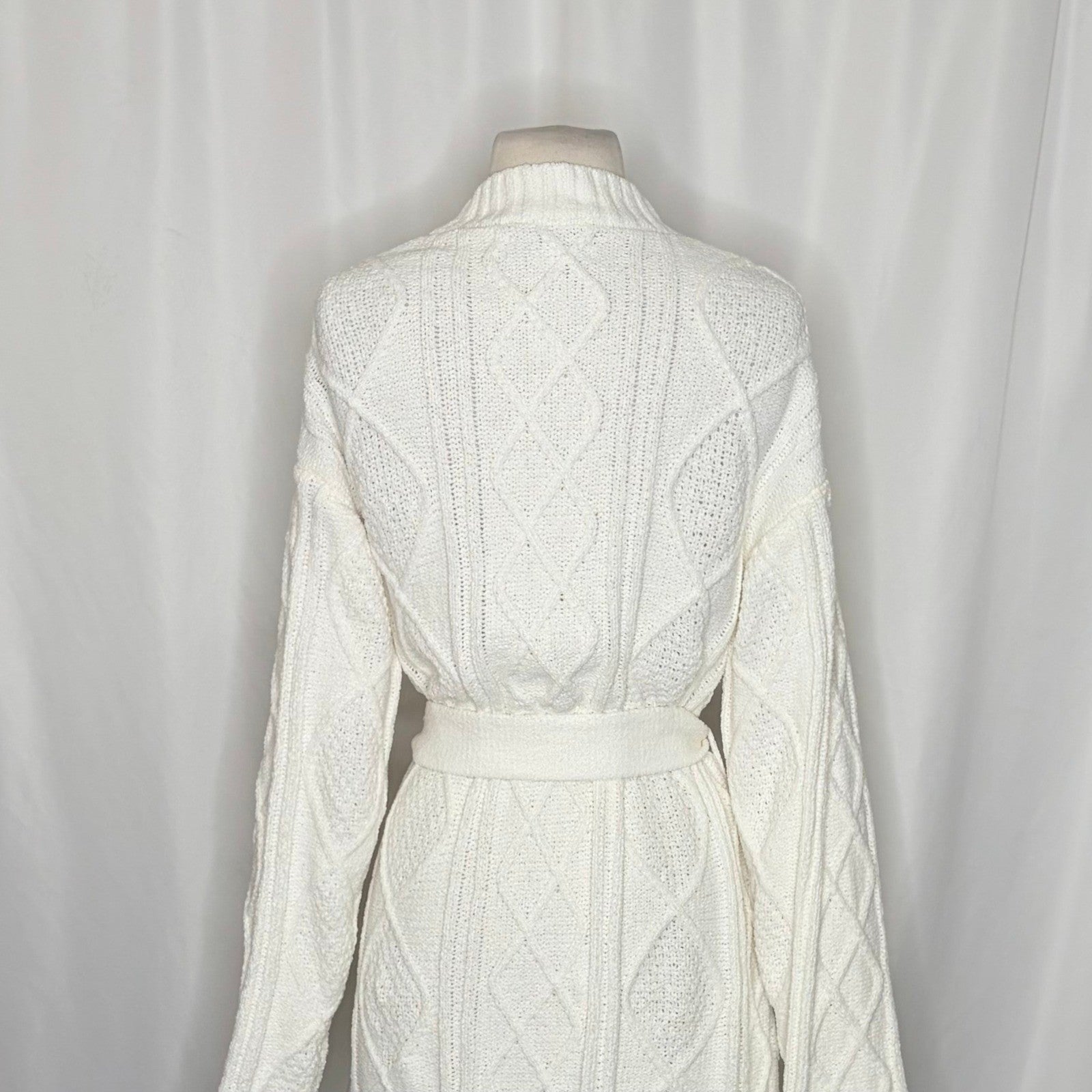 BEACH RIOT Rinna Chenille Robe Cream Cable Knit Belted Pockets X-Small Small