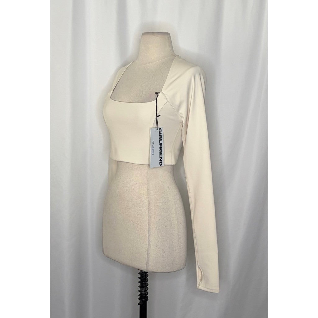 NWT!! GIRLFRIEND COLLECTIVE Kinsley Ivory Long Sleeve Cropped Top Medium