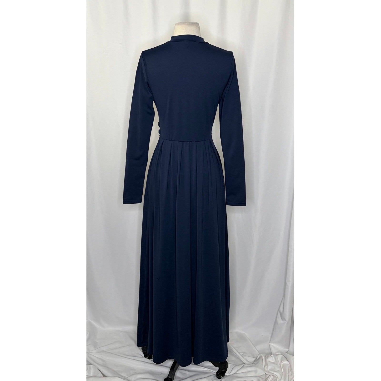 HALARA Navy Blue Mock Neck Long Sleeve Pocket Flare Maxi Casual Dress Knit XS