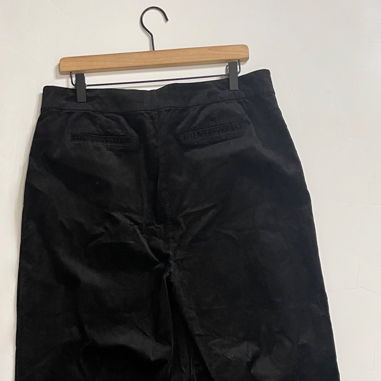 PAIGE Tinesha Corduroy Wide Leg High Rise Pants Solid Black Stretch Size 10