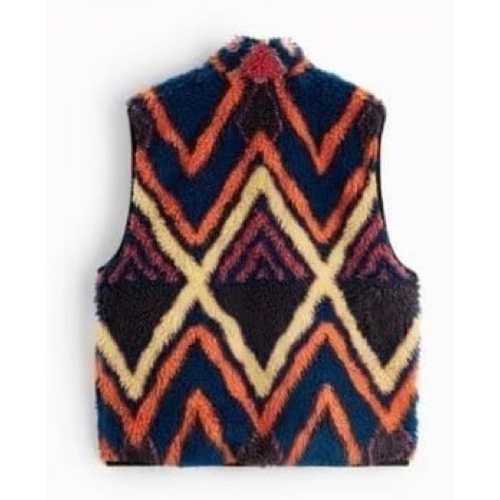 Men's ZARA DNWR Patterned Fleece Vest Teddy Sherpa Pockets Outdoors X-Large