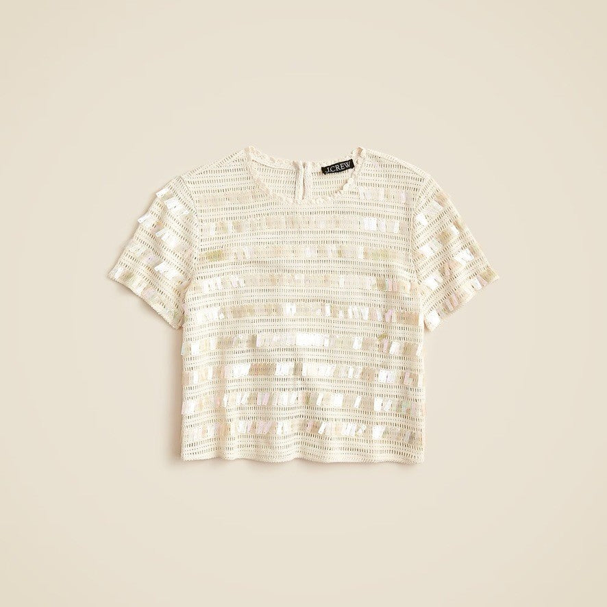 NWT!! J. CREW Crochet Shirt Shimmery Sequins Knit Party Glam Preppy X-Small