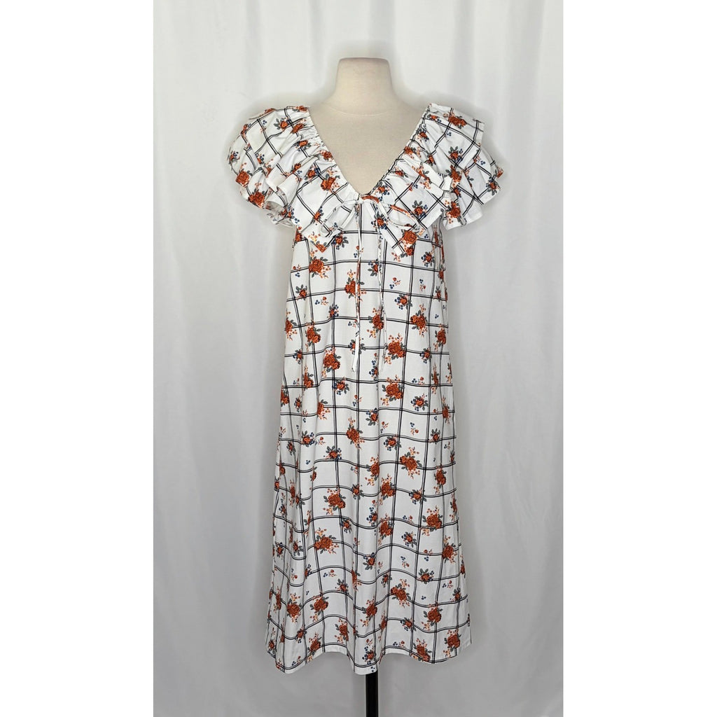 NWT!! ZARA Floral Plaid Lattice Ruffle Sleeve Dress Shift Blogger Favorite Large