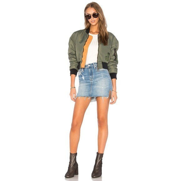 NWT!! Revolve HUDSON JEANS Rogue Olive Green Bomber Jacket Cropped Pockets Small