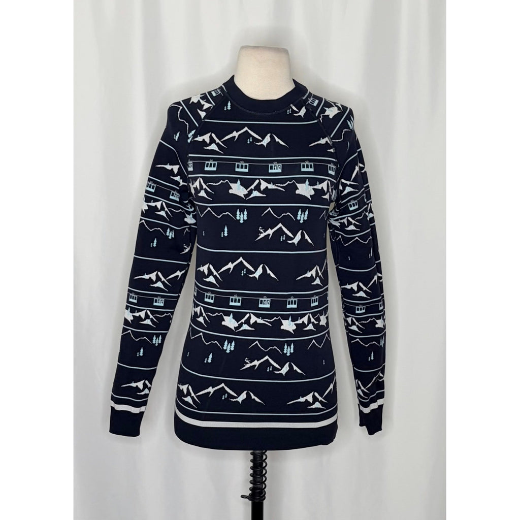 SWEATY BETTY Ski Lift Base Layer Jacquard Navy Blue Sporty Top Shirt Large