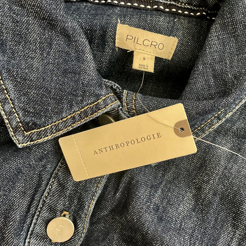 NWT! Anthropologie PILCRO Long-Sleeve Button-Front Seamed Denim Mini Dress Small