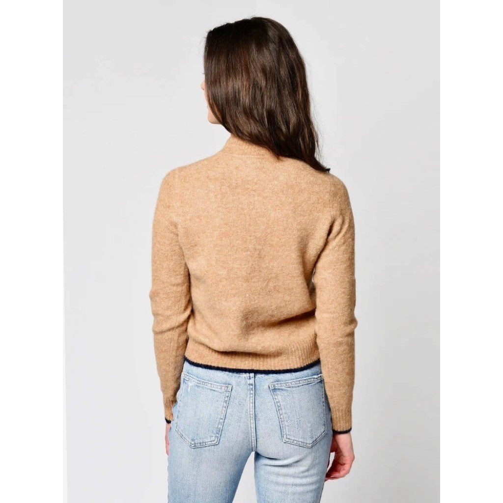 VINCE Contrast Tip Wool Alpaca Pullover Sweater Camel Brown Navy Blue Medium
