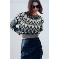 ZARA Nordic Fairisle Jacquard Sweater Black White Fair Isle Knit Pullover Medium