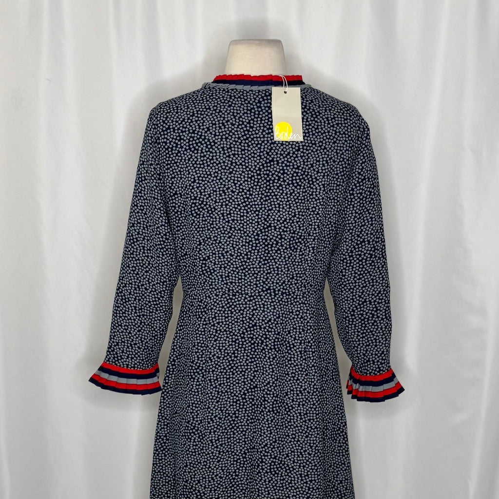 NWT!! BODEN Lara Polka Dot Striped Pleated Trim Dress Cluster Spot 6L 6 Tall