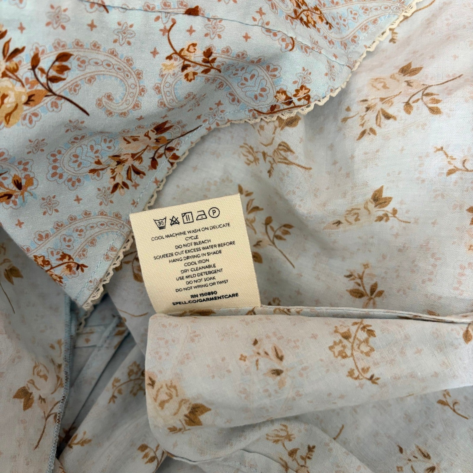 SPELL & THE GYPSY Fleur Frill Bias Maxi Dress Teapot Blue Floral Bohemian Large