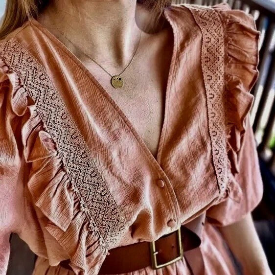 NWT!! ZARA Marsala Guipure Lace Ruffled Mini Dress Blogger Favorite Medium