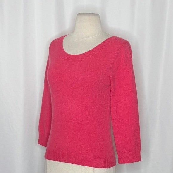 GARNET HILL Cashmere Sweater Scoop Neck Solid Pink Bright Pullover X-Small