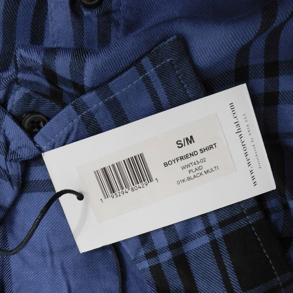 NWT!! WEWOREWHAT Boyfriend Shirt Plaid Navy Blue Collared Oversized Small Medium