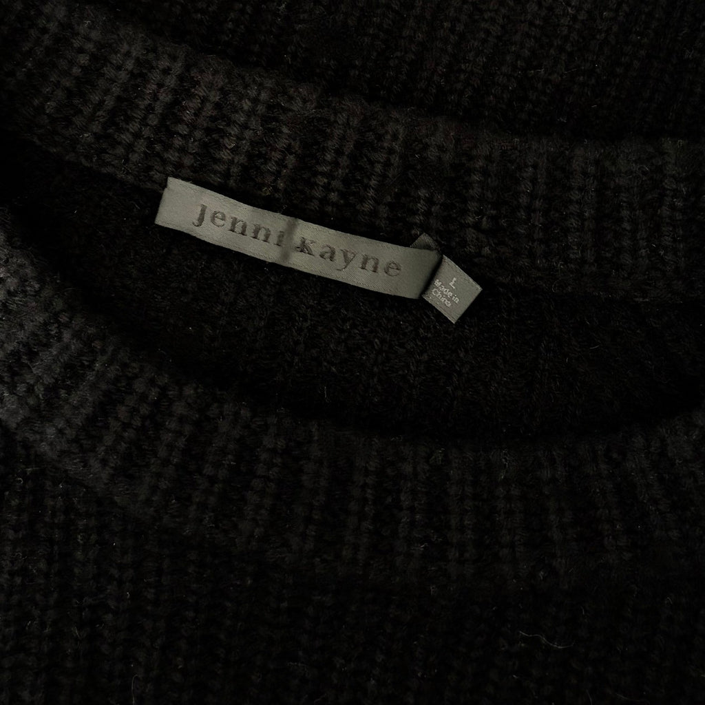 JENNI KAYNE Cashmere Fisherman Sweater Solid Black Raglan Knitwear Knit Large