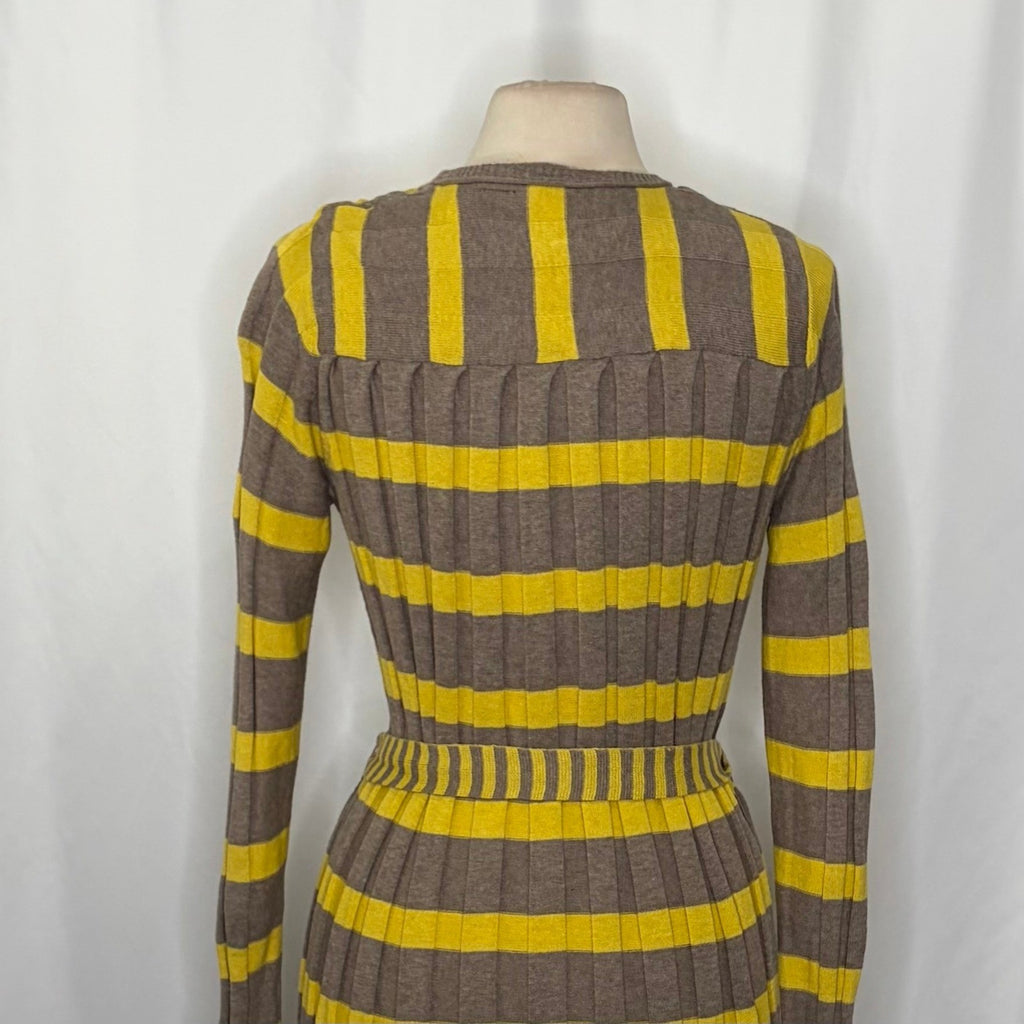 Anthropologie MAPLE Silk Switching Lanes Belted Cardigan Sweater Pleated Large