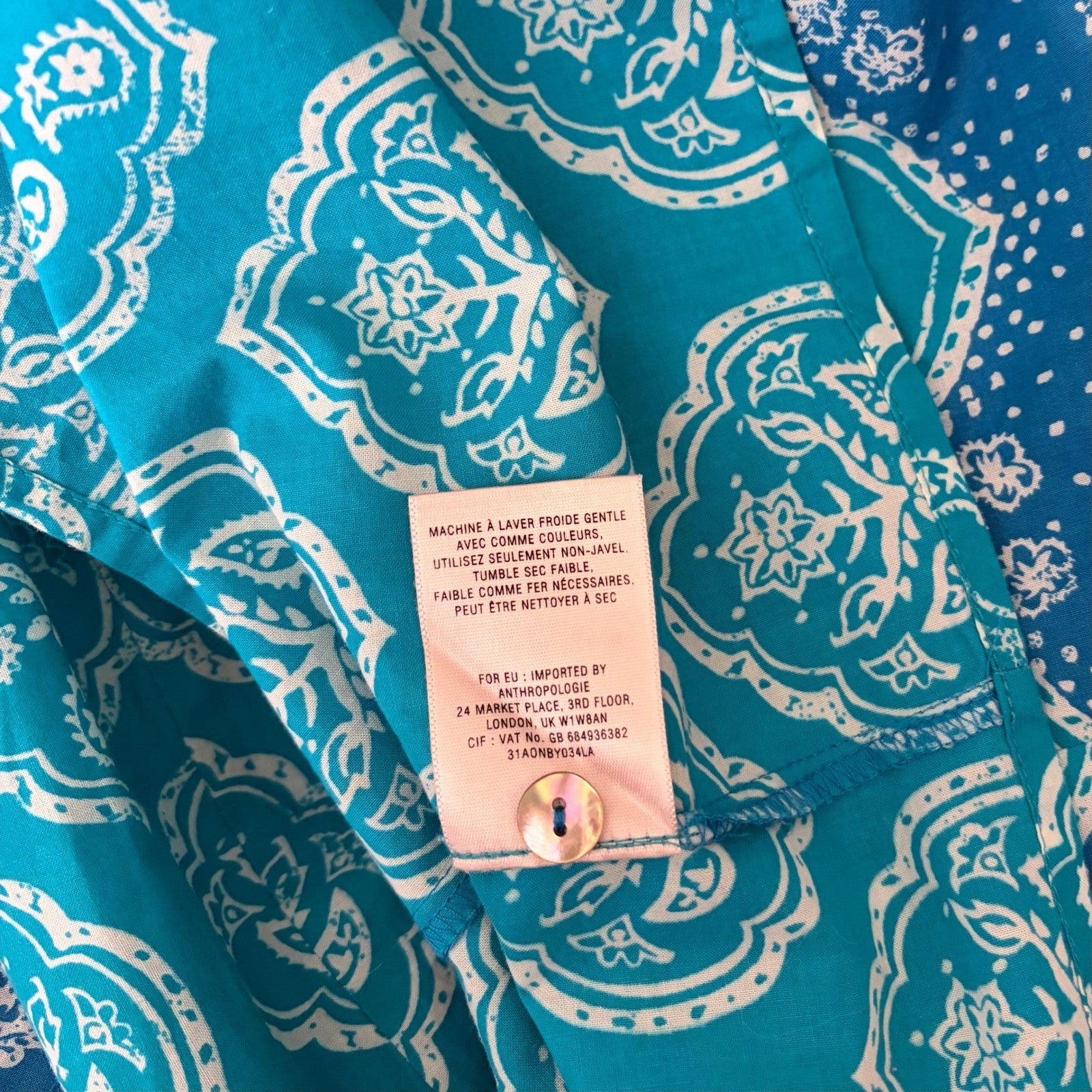 Anthropologie MEADOW RUE Anila Shirtdress Floral Blockprint Shirt Dress Size 4