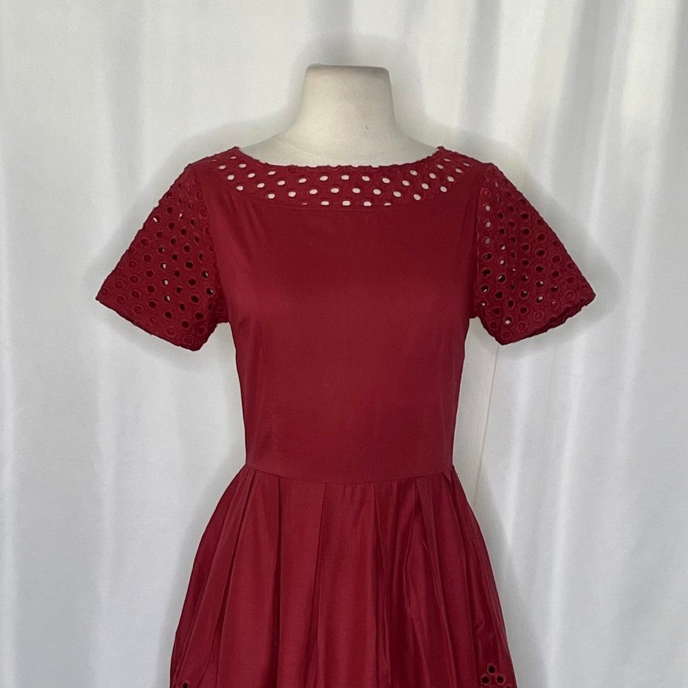 DEAR CREATURES Piper Berry Embroidered Dress Dark Red Embroidered X-Small