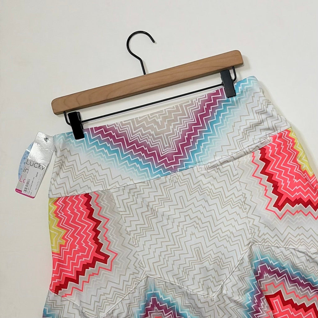 NWT!! LUCKY IN LOVE Chevron Skort Skirt Bright Stripes Sporty Tennis Large