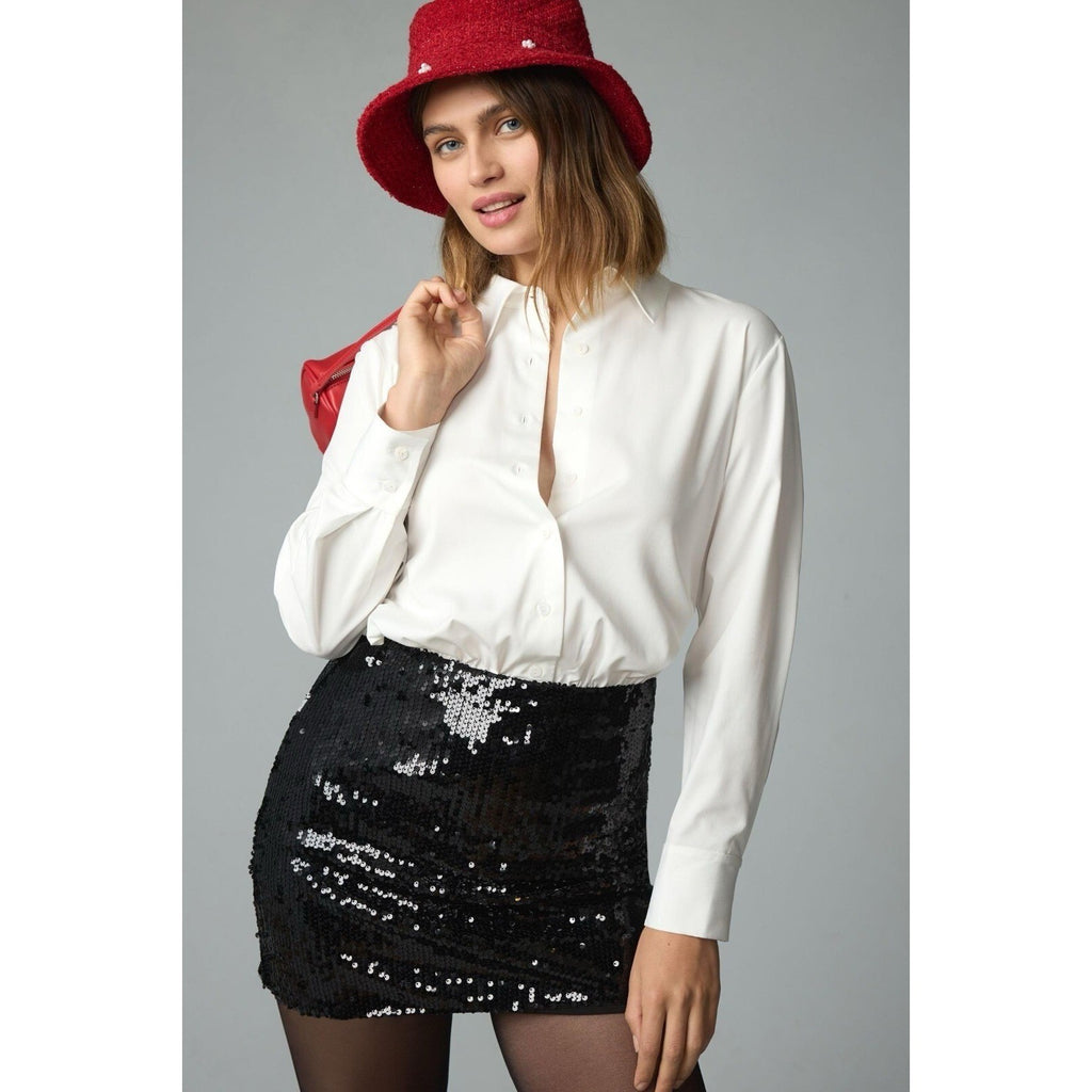 Anthropologie MARE MARE Buttondown Sequin Twofer Dress Black White X-Small