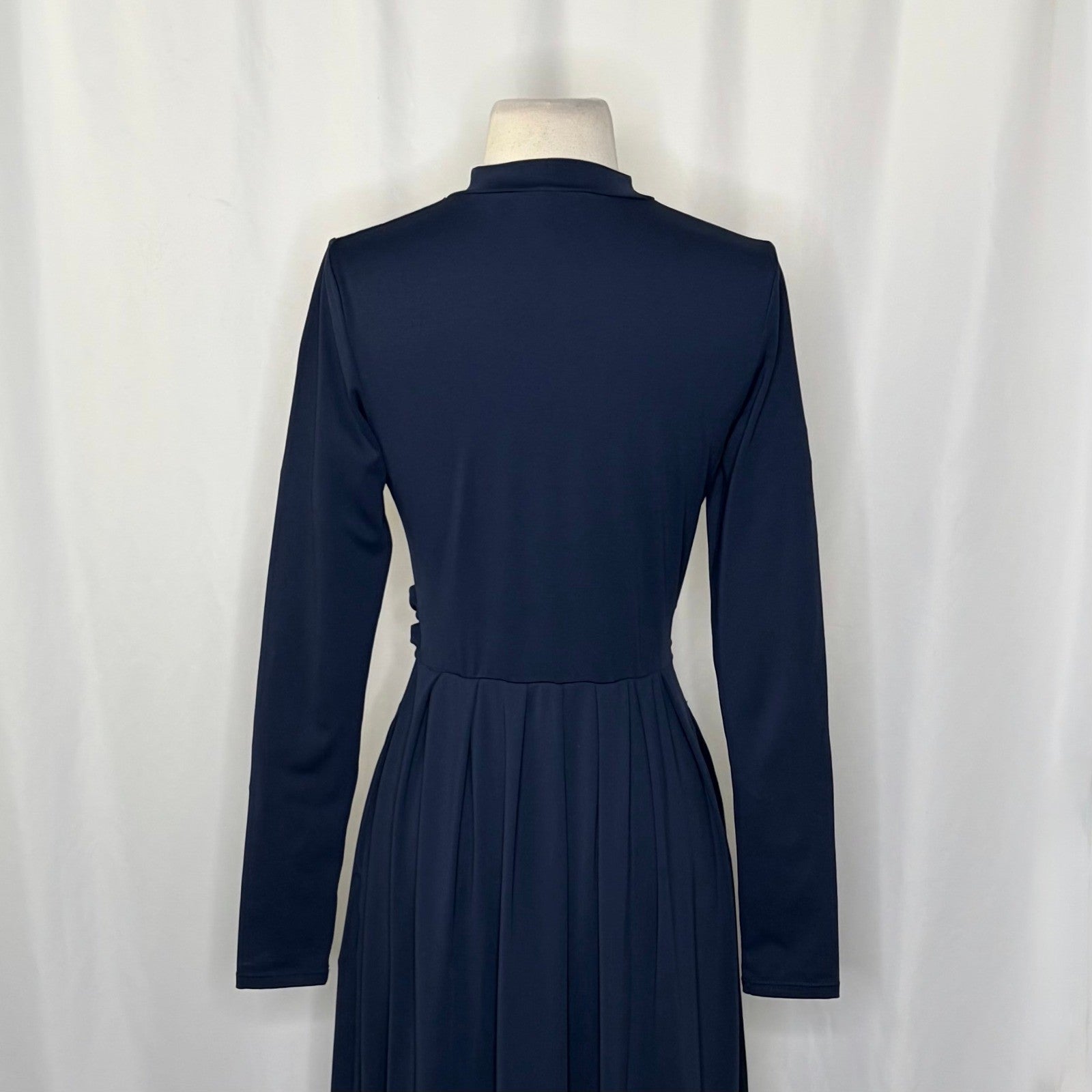 HALARA Navy Blue Mock Neck Long Sleeve Pocket Flare Maxi Casual Dress Knit XS