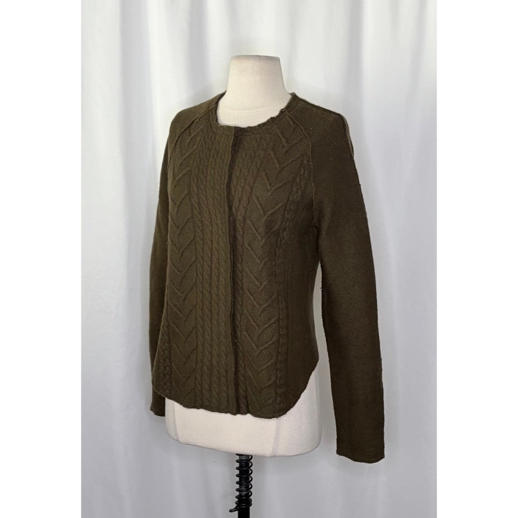 Anthropologie KNITTED & KNOTTED Green Wool Zippered Cable Knit Cardigan Medium