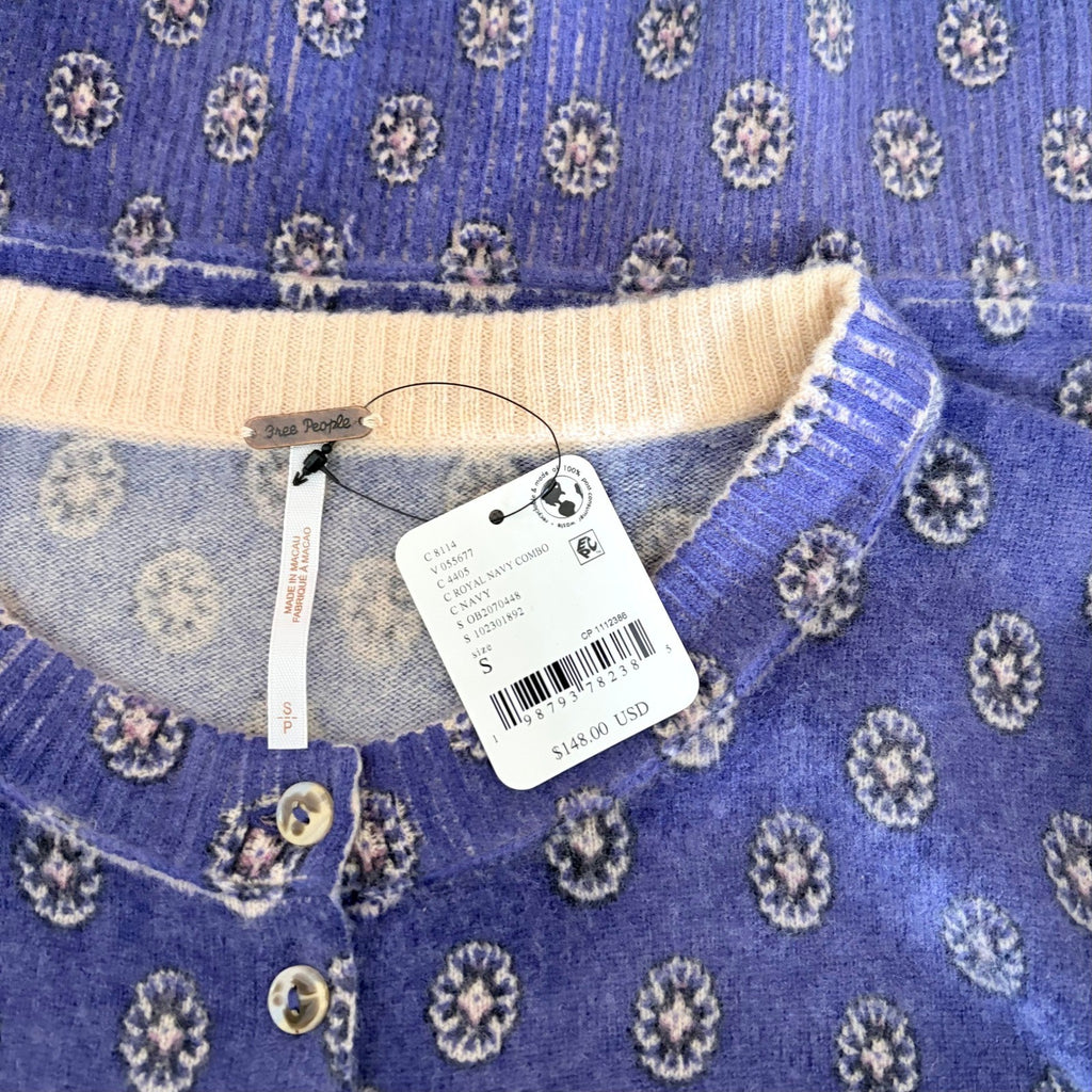 NWT!! FREE PEOPLE Nocturnal Patterned Cardigan Sweater Cardi Floral Small