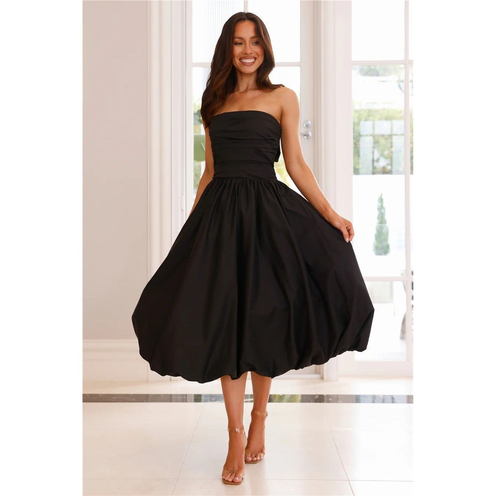 NWT!! HELLO MOLLY Upon A Cloud Strapless Bubble Midi Dress Solid Black X-Small