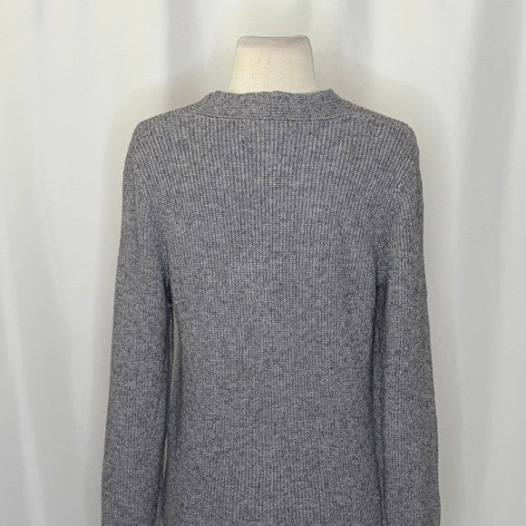 By ANTHROPOLOGIE Rocio Ribbed Tie Front Sweater Solid Gray V Neck Knit Medium