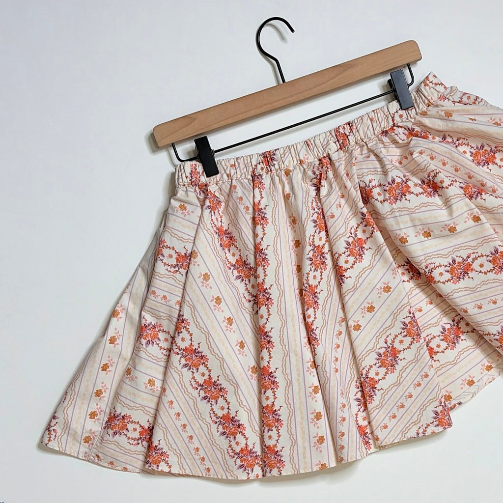 FREE PEOPLE Gaia Floral Printed Skirt Mini Ivory Combo Pockets Poplin Small