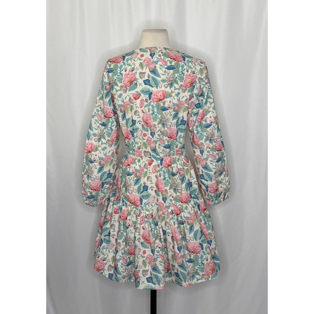La Vie REBECCA TAYLOR Paint Garden Floral Dress Tie Waist Mini Spring Medium