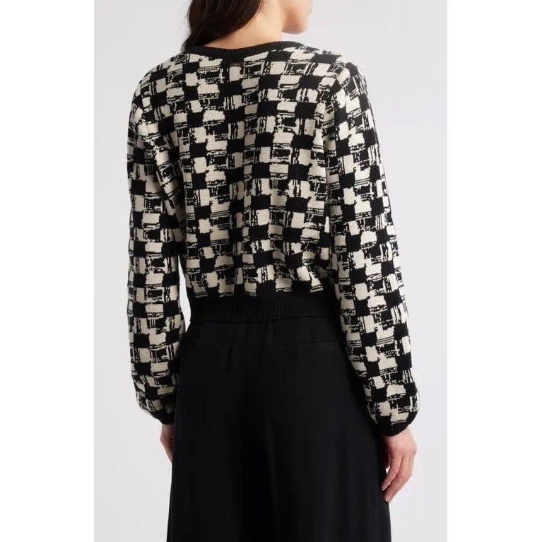 NWT!! CLEOBELLA Marybeth Biarritz Cardigan Sweater Black Ivory Cropped Large