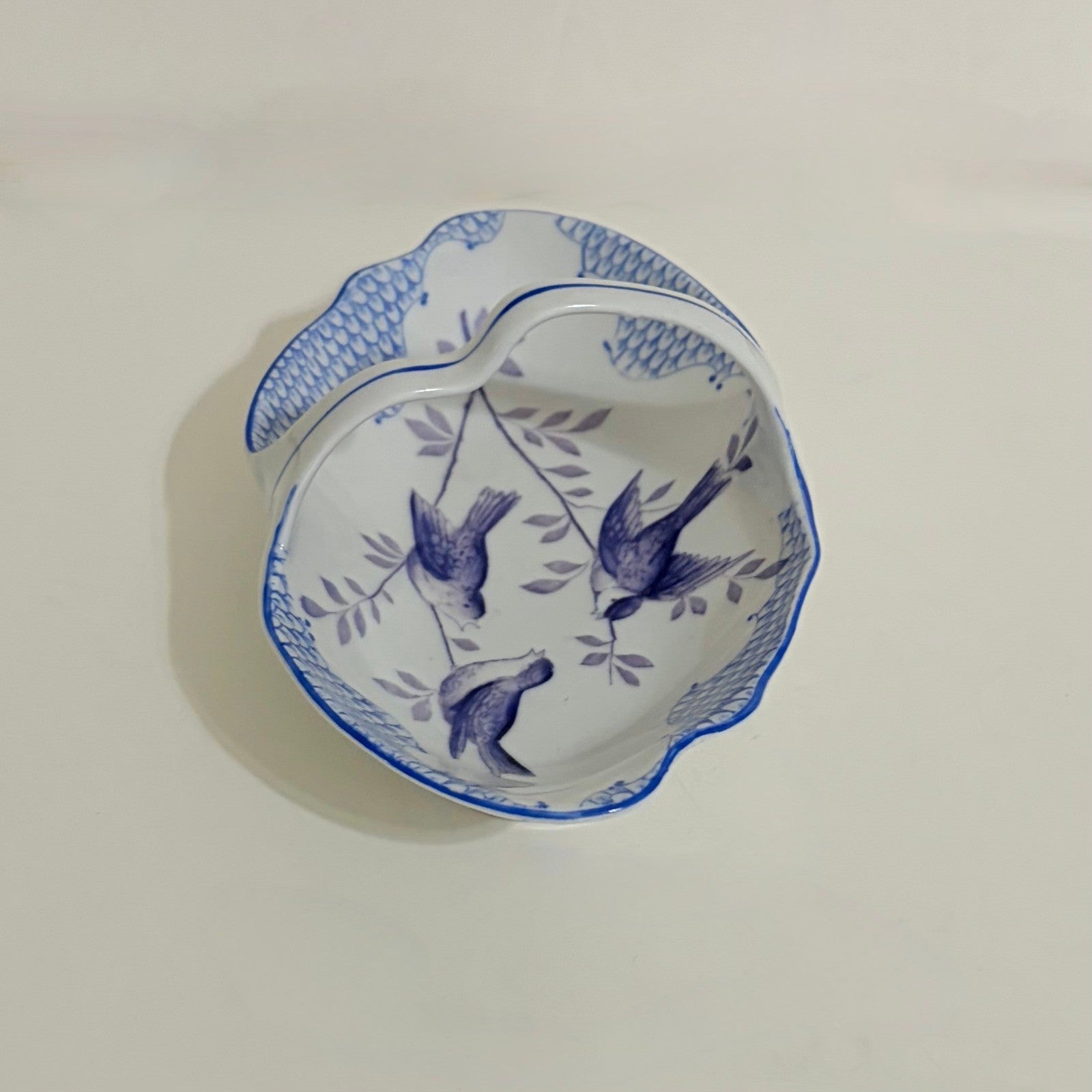 Vintage ROYAL RUDOLSTADT Blue White Handled Trinket Dish Tray Birds Swallows