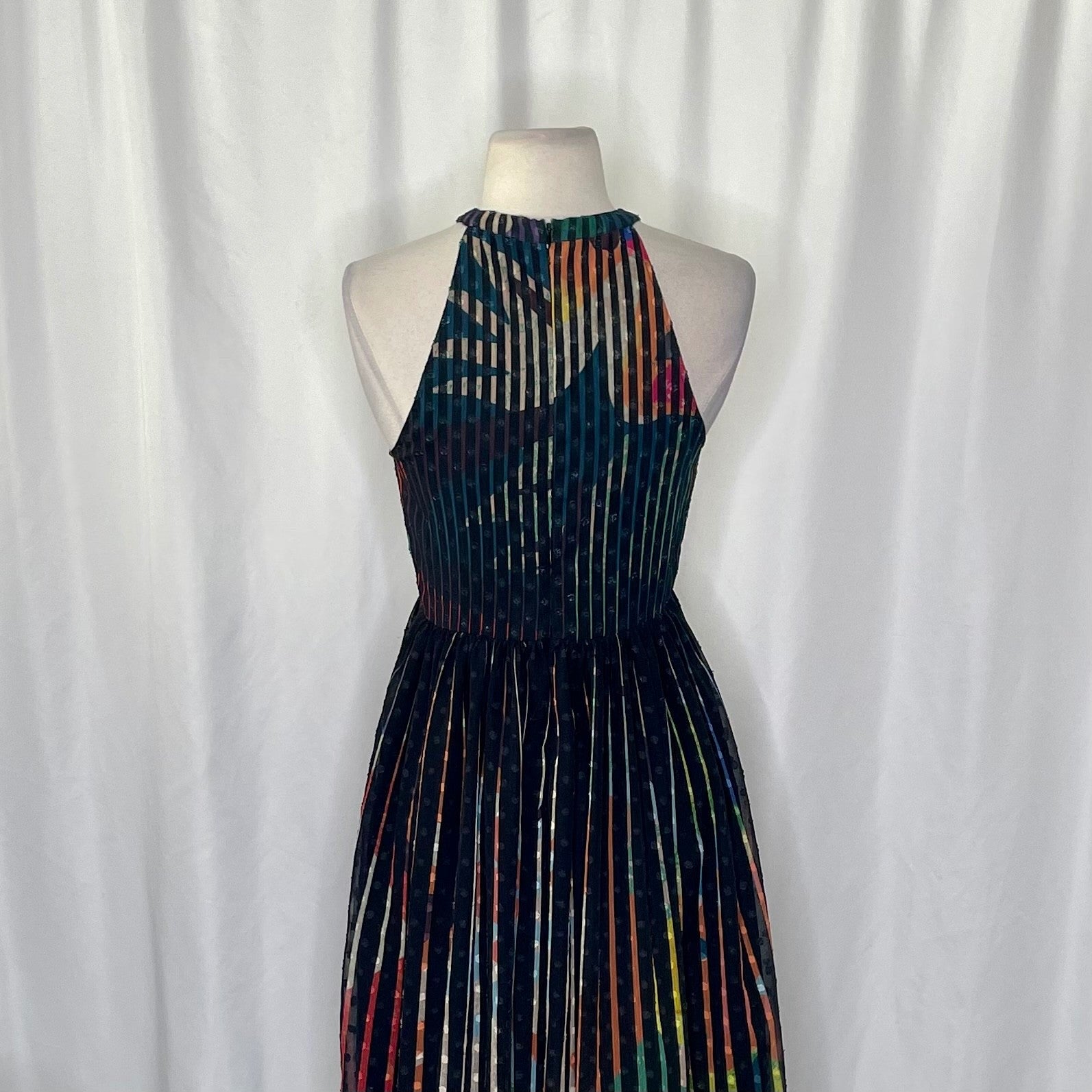 Anthropologie GEISHA DESIGNS Kalinka Maxi Dress Halter Embellished Clip Dot 0