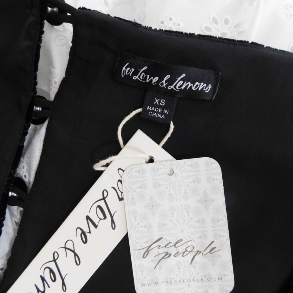 NWT!! FOR LOVE AND LEMONS Elisa Long Sleeve Top Black Velvet Taffeta Eyelet XS